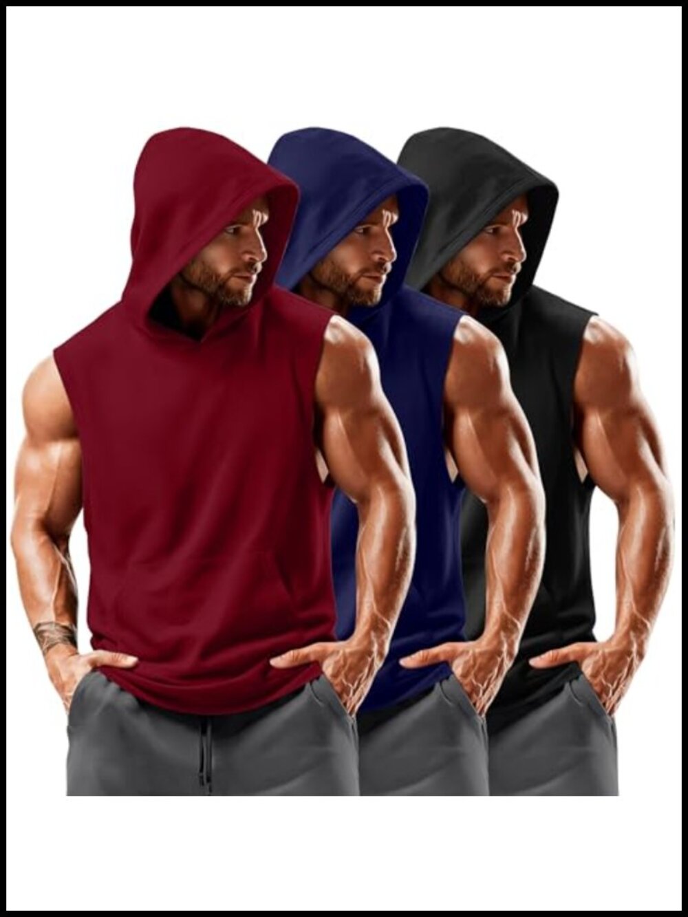 Men's Big & Tall Hooded Tank Tops 3 Pack Sleeveless Muscle Shirts Gym